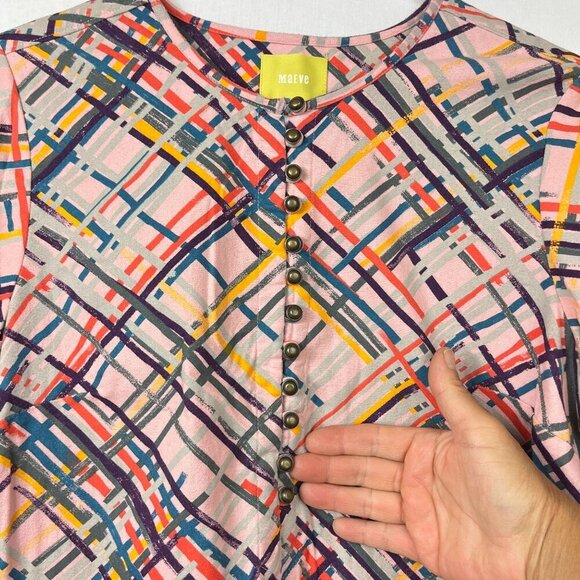 Maeve High Low Abstract Tunic Popover Womens M Oversized Artsy Bold 3/4 Pink - Picture 3 of 14